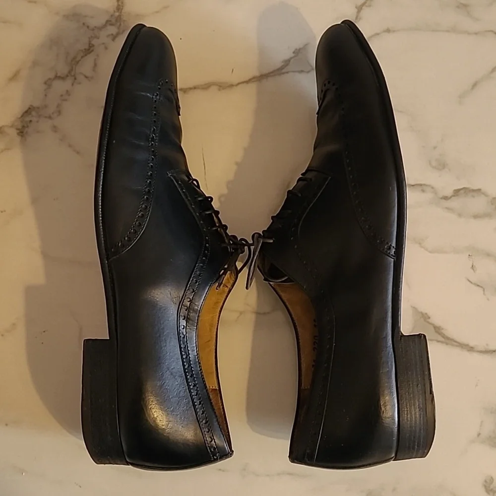 Salvatore Ferragamo Black Leather Lace-up Wingtip Oxfords Shoes Mens 10.5B